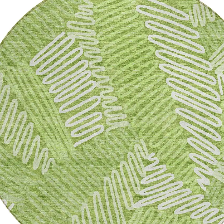 8' Lime Green And Ivory Round Floral Washable Indoor Outdoor Area Rug Photo 5