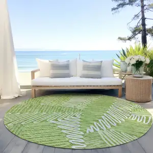 Photo of 8' Lime Green And Ivory Round Floral Washable Indoor Outdoor Area Rug
