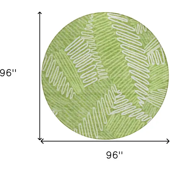 8' Lime Green And Ivory Round Floral Washable Indoor Outdoor Area Rug Photo 3