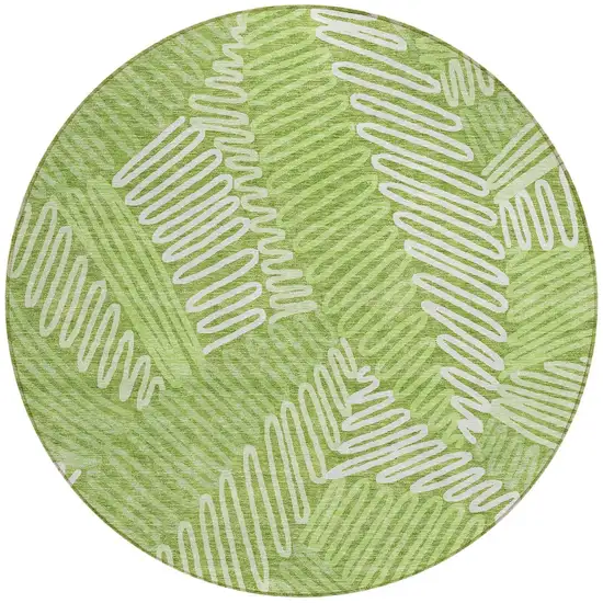 8' Lime Green And Ivory Round Floral Washable Indoor Outdoor Area Rug Photo 6