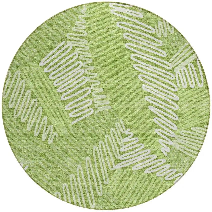 8' Lime Green And Ivory Round Floral Washable Indoor Outdoor Area Rug Photo 6