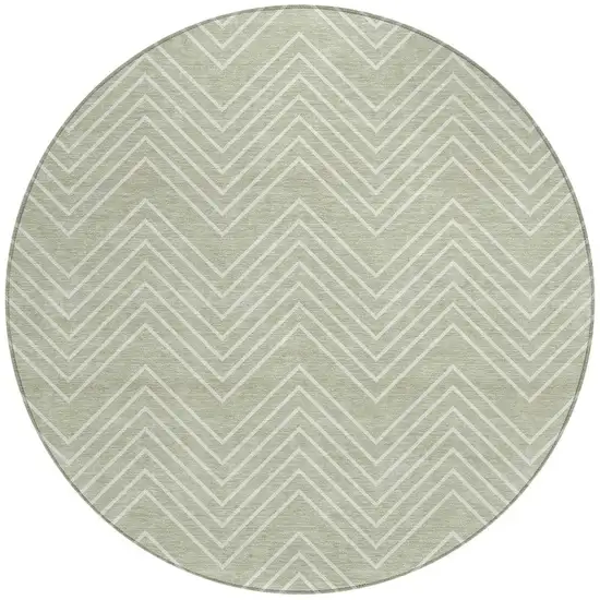 8' Lime Green And Ivory Round Geometric Washable Indoor Outdoor Area Rug Photo 3