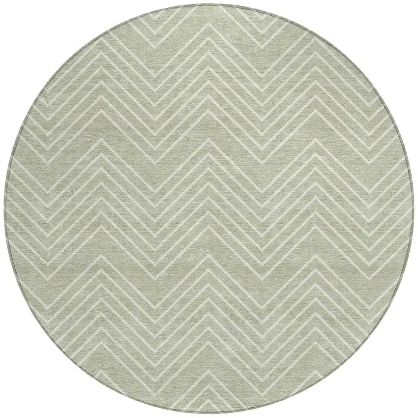 8' Lime Green And Ivory Round Geometric Washable Indoor Outdoor Area Rug Photo 3