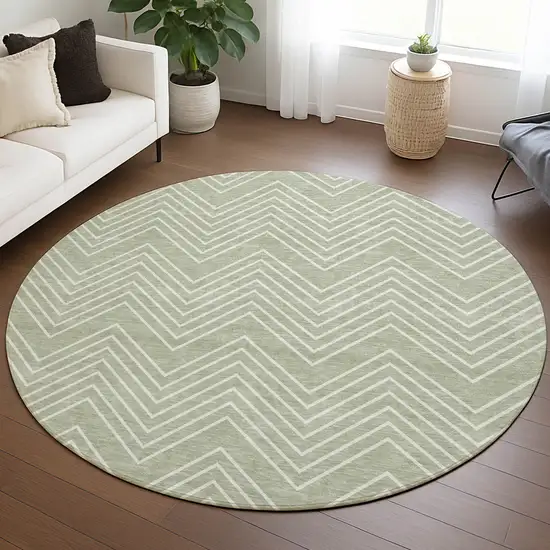8' Lime Green And Ivory Round Geometric Washable Indoor Outdoor Area Rug Photo 5