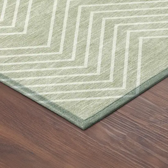 8' Lime Green And Ivory Round Geometric Washable Indoor Outdoor Area Rug Photo 8