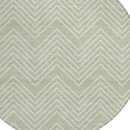 8' Lime Green And Ivory Round Geometric Washable Indoor Outdoor Area Rug Photo 2