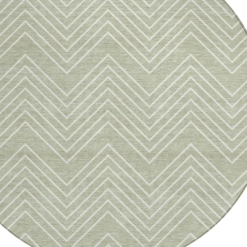 8' Lime Green And Ivory Round Geometric Washable Indoor Outdoor Area Rug Photo 2