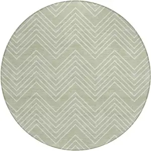 Photo of 8' Lime Green And Ivory Round Geometric Washable Indoor Outdoor Area Rug
