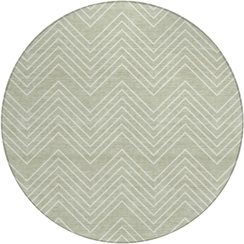 8' Lime Green And Ivory Round Geometric Washable Indoor Outdoor Area Rug Photo 1