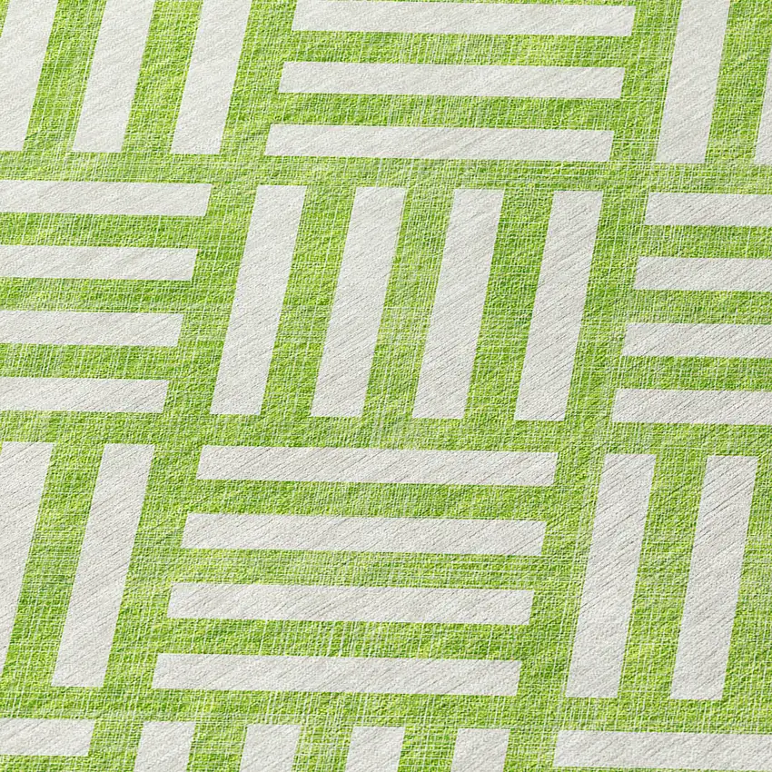 8' Lime Green And Ivory Round Geometric Washable Indoor Outdoor Area Rug Photo 4