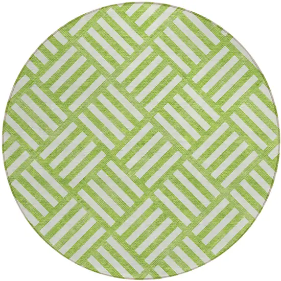 8' Lime Green And Ivory Round Geometric Washable Indoor Outdoor Area Rug Photo 2