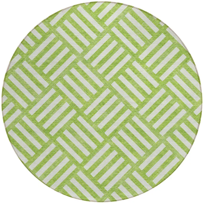 8' Lime Green And Ivory Round Geometric Washable Indoor Outdoor Area Rug Photo 2