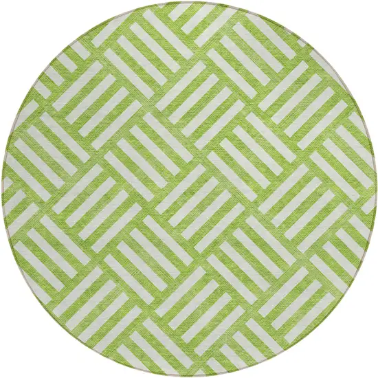 8' Lime Green And Ivory Round Geometric Washable Indoor Outdoor Area Rug Photo 2