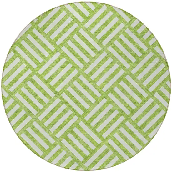 8' Lime Green And Ivory Round Geometric Washable Indoor Outdoor Area Rug Photo 5