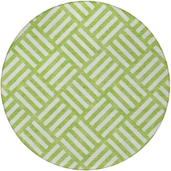 8' Lime Green And Ivory Round Geometric Washable Indoor Outdoor Area Rug Photo 5