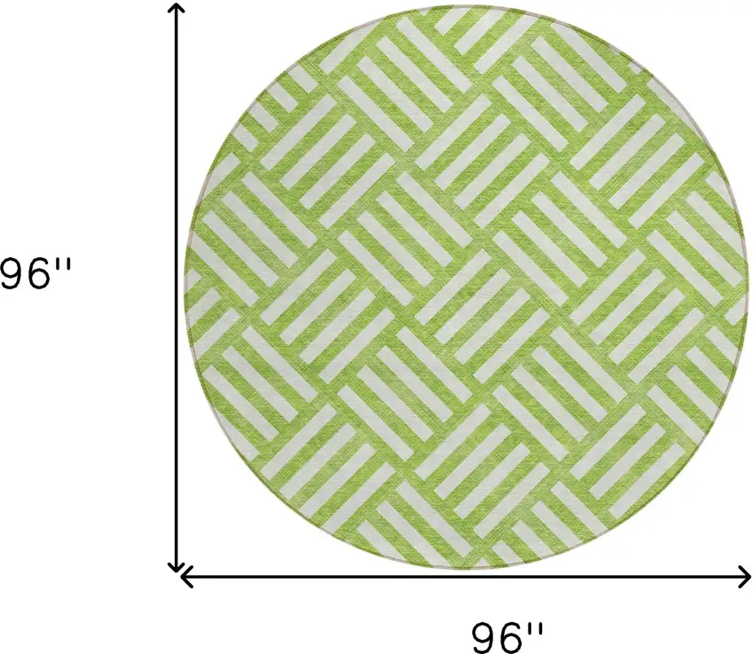 8' Lime Green And Ivory Round Geometric Washable Indoor Outdoor Area Rug Photo 3