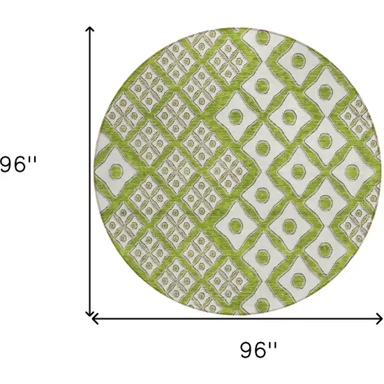 8' Lime Green And Ivory Round Geometric Washable Indoor Outdoor Area Rug Photo 3