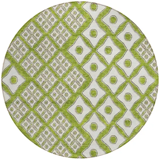 8' Lime Green And Ivory Round Geometric Washable Indoor Outdoor Area Rug Photo 6