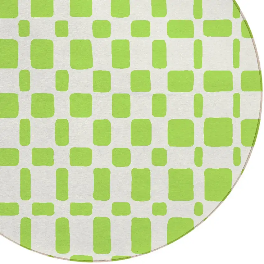 8' Lime Green And Ivory Round Geometric Washable Indoor Outdoor Area Rug Photo 4