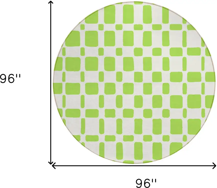 8' Lime Green And Ivory Round Geometric Washable Indoor Outdoor Area Rug Photo 3