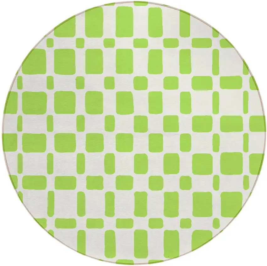 8' Lime Green And Ivory Round Geometric Washable Indoor Outdoor Area Rug Photo 2