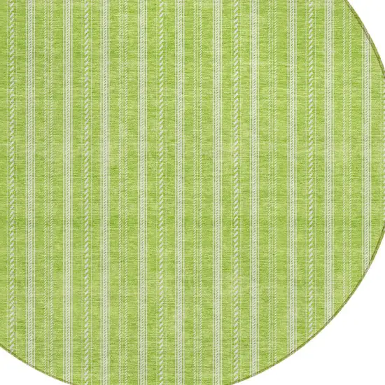 8' Lime Green And Ivory Round Striped Washable Indoor Outdoor Area Rug Photo 4