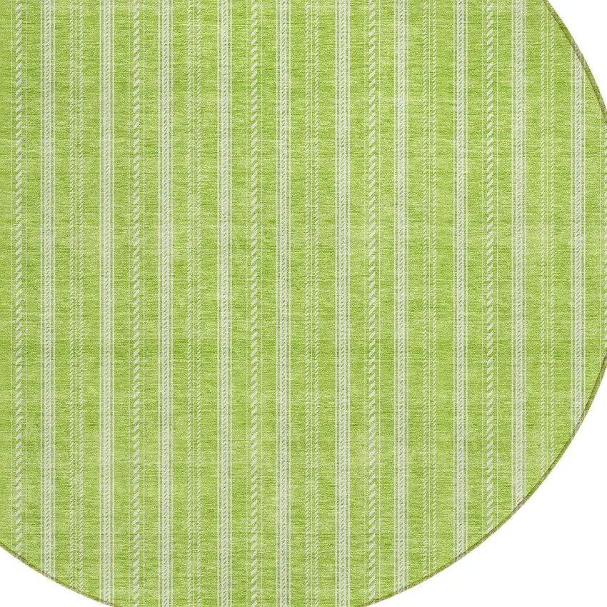 8' Lime Green And Ivory Round Striped Washable Indoor Outdoor Area Rug Photo 4