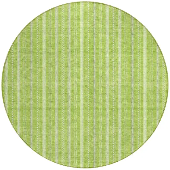 8' Lime Green And Ivory Round Striped Washable Indoor Outdoor Area Rug Photo 5