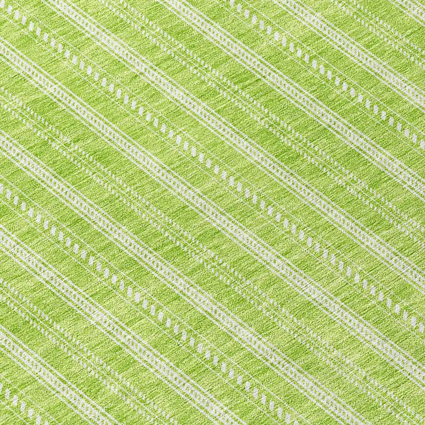 8' Lime Green And Ivory Round Striped Washable Indoor Outdoor Area Rug Photo 8