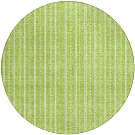 8' Lime Green And Ivory Round Striped Washable Indoor Outdoor Area Rug Photo 2