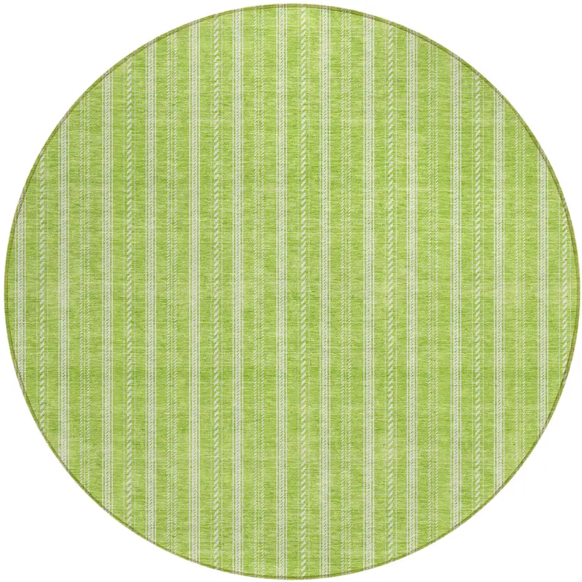 8' Lime Green And Ivory Round Striped Washable Indoor Outdoor Area Rug Photo 2