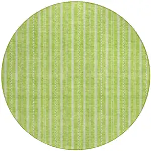 Photo of 8' Lime Green And Ivory Round Striped Washable Indoor Outdoor Area Rug