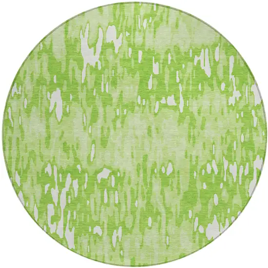 8' Lime Green And Ivory Round Striped Washable Indoor Outdoor Area Rug Photo 2