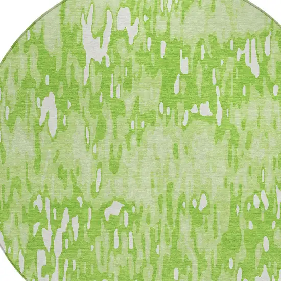 8' Lime Green And Ivory Round Striped Washable Indoor Outdoor Area Rug Photo 4