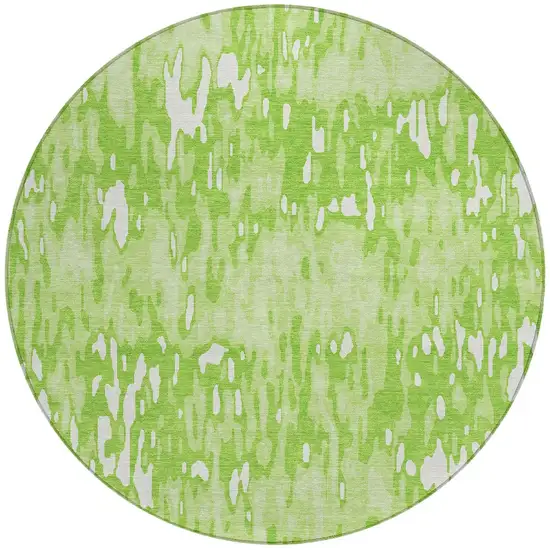 8' Lime Green And Ivory Round Striped Washable Indoor Outdoor Area Rug Photo 5