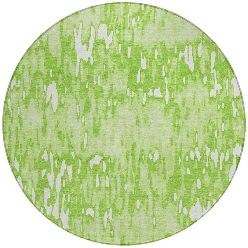 8' Lime Green And Ivory Round Striped Washable Indoor Outdoor Area Rug Photo 5