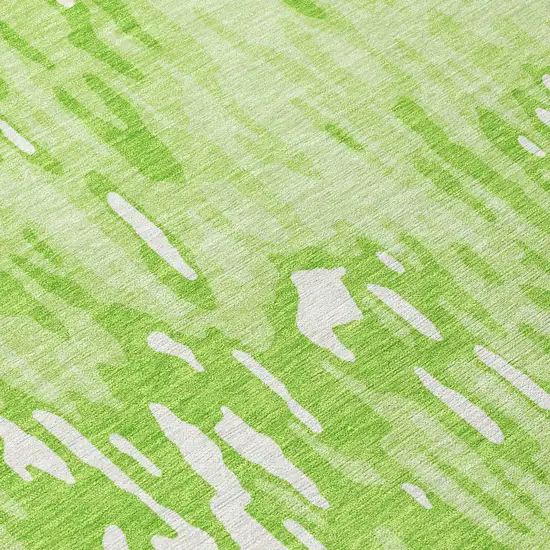 8' Lime Green And Ivory Round Striped Washable Indoor Outdoor Area Rug Photo 8