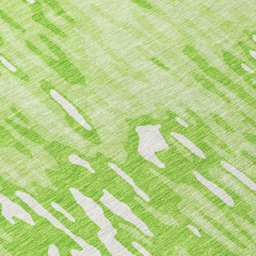 8' Lime Green And Ivory Round Striped Washable Indoor Outdoor Area Rug Photo 8