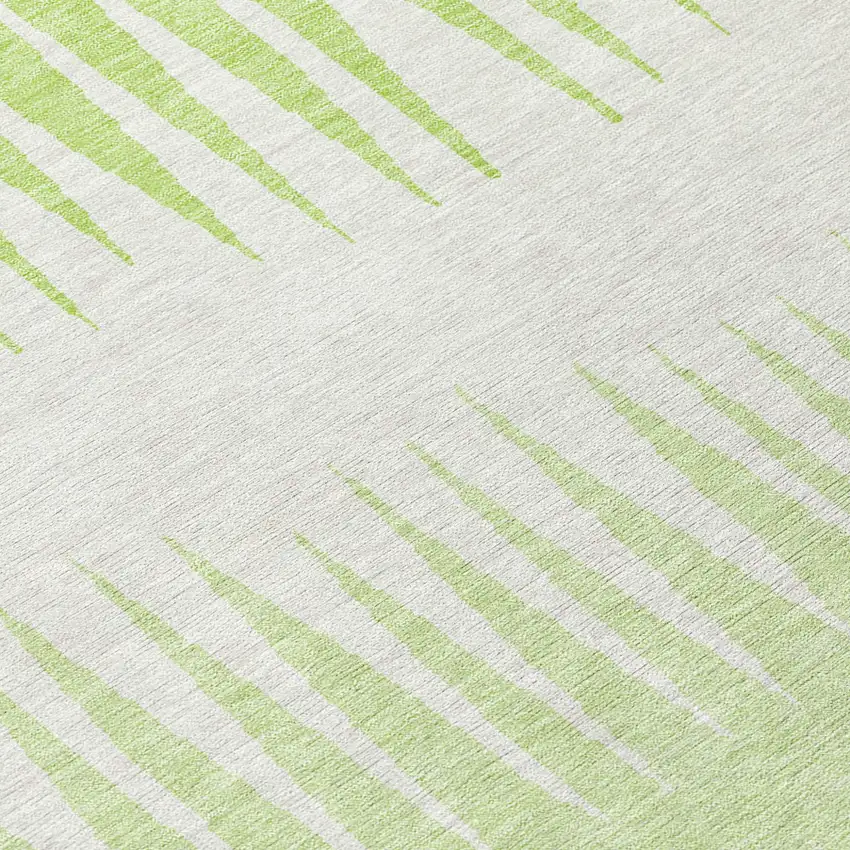 8' Lime Green And Ivory Round Striped Washable Indoor Outdoor Area Rug Photo 4