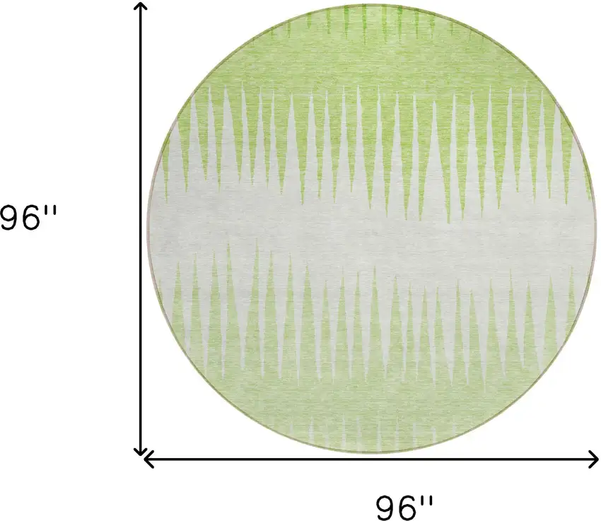 8' Lime Green And Ivory Round Striped Washable Indoor Outdoor Area Rug Photo 3