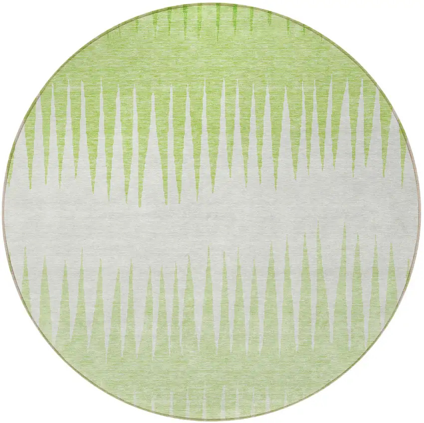 8' Lime Green And Ivory Round Striped Washable Indoor Outdoor Area Rug Photo 6