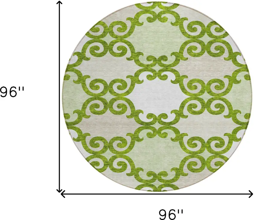 8' Lime Green And Ivory Round Trellis Washable Indoor Outdoor Area Rug Photo 3