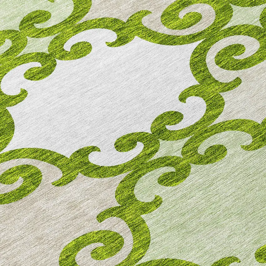 8' Lime Green And Ivory Round Trellis Washable Indoor Outdoor Area Rug Photo 8