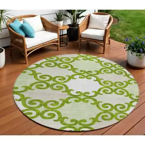 Photo of 8' Lime Green And Ivory Round Trellis Washable Indoor Outdoor Area Rug