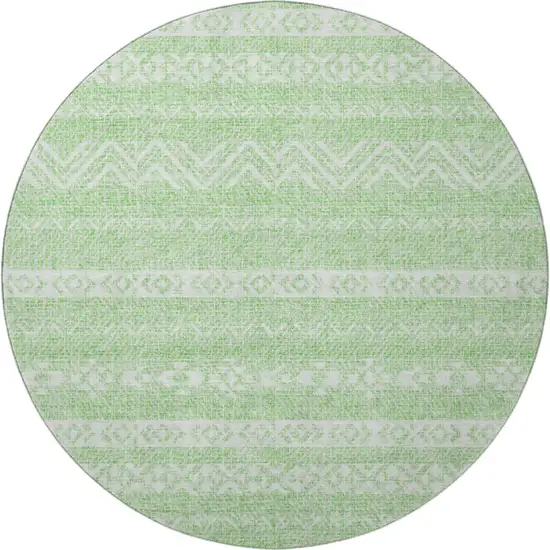 8' Lime Green And Ivory Southwestern Washable Round Rug With UV Protection Photo 4
