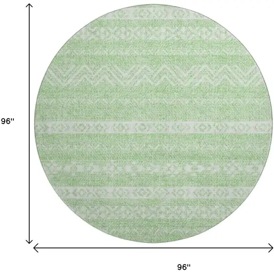 8' Lime Green And Ivory Southwestern Washable Round Rug With UV Protection Photo 3