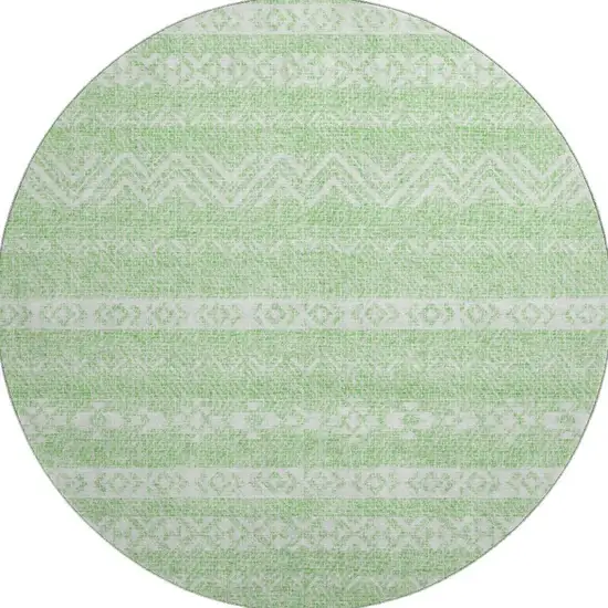8' Lime Green And Ivory Southwestern Washable Round Rug With UV Protection Photo 3