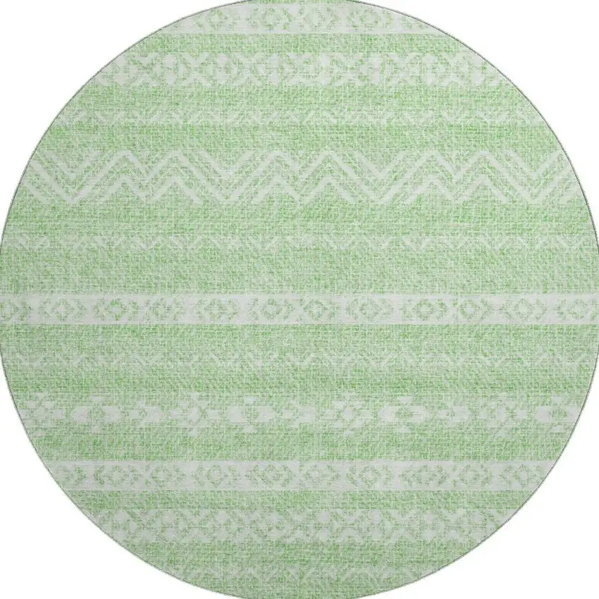 8' Lime Green And Ivory Southwestern Washable Round Rug With UV Protection Photo 3