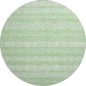 Photo of 8' Lime Green And Ivory Southwestern Washable Round Rug With UV Protection