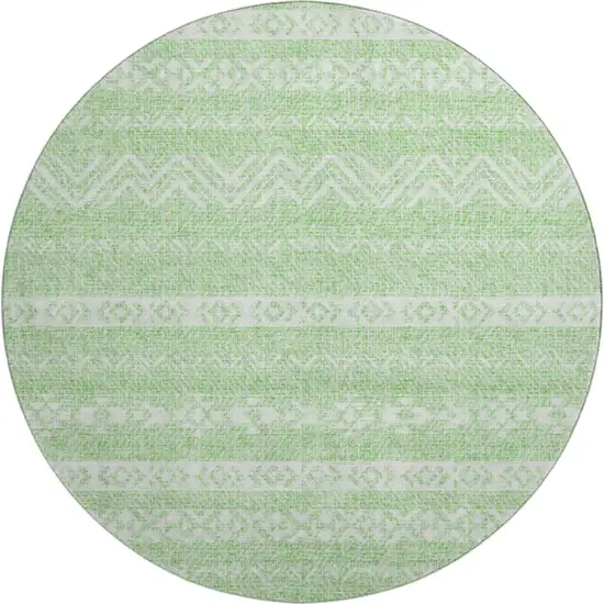 8' Lime Green And Ivory Southwestern Washable Round Rug With UV Protection Photo 1